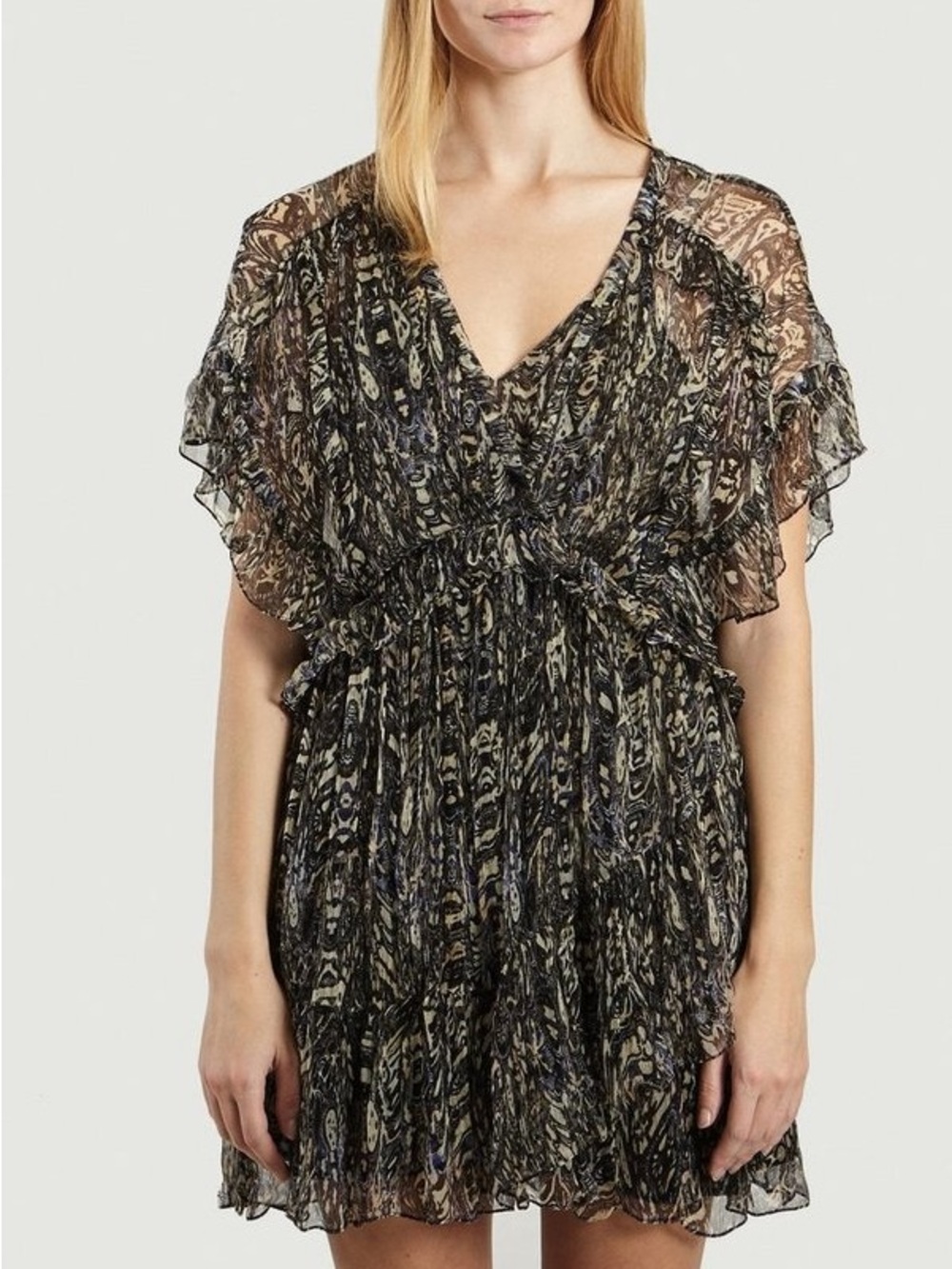 IRO Black Printed Mini Dress | Size 34